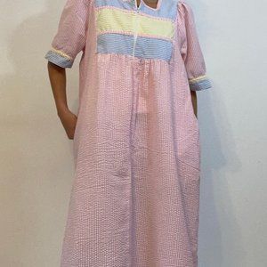 80s cotton seersucker house dress